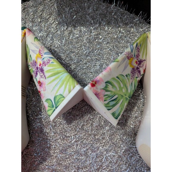 TORGEIS MULES WOMENS PARADISE TROPICAL FLORAL FLARE BUTTERFLY HEELS SZ 10 - Picture 7 of 16